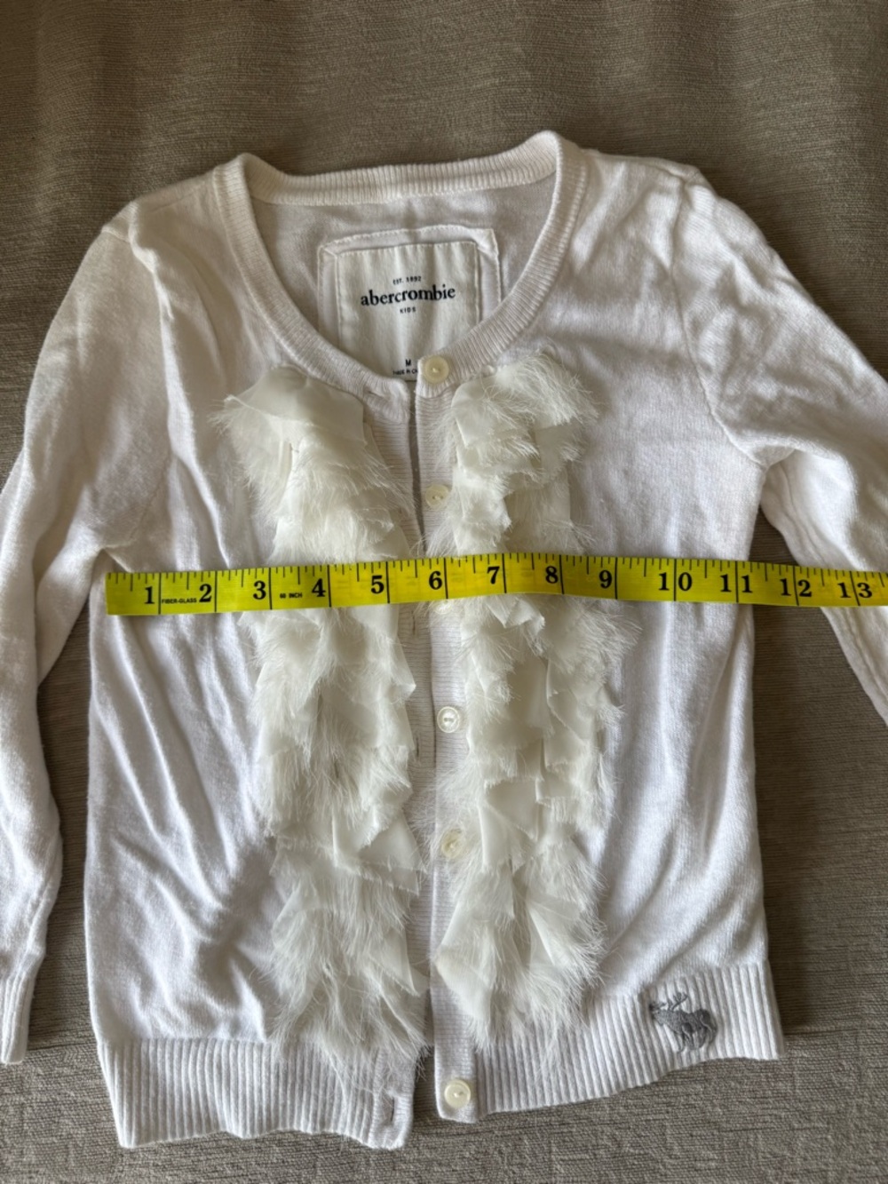 Abercrombie Kids White Ruffle Cardigan Sweater Button Front Girls Medium Boho - Picture 6 of 7